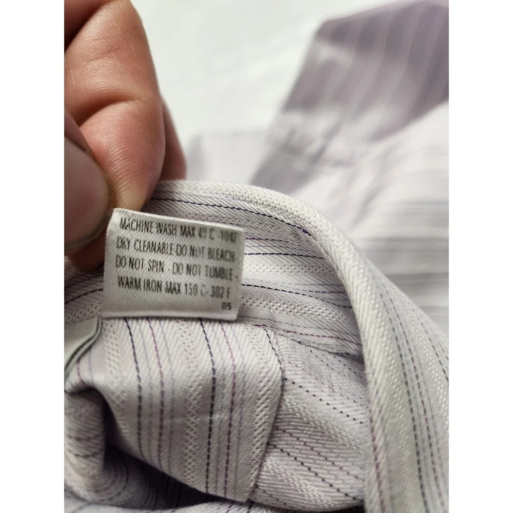 Ermenegildo Zegna Shirt Mens 17.5 44 Large Purple Stripe Long Sleeve Button Up